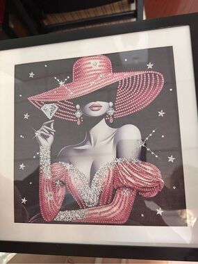 Elegant Pink Hat & Dress Wall Art diamond painting hand made in US new